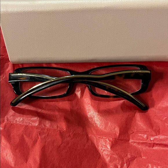 Prada Black Rectangular Women's Glasses with Gold Temples - Picture 7 of 16